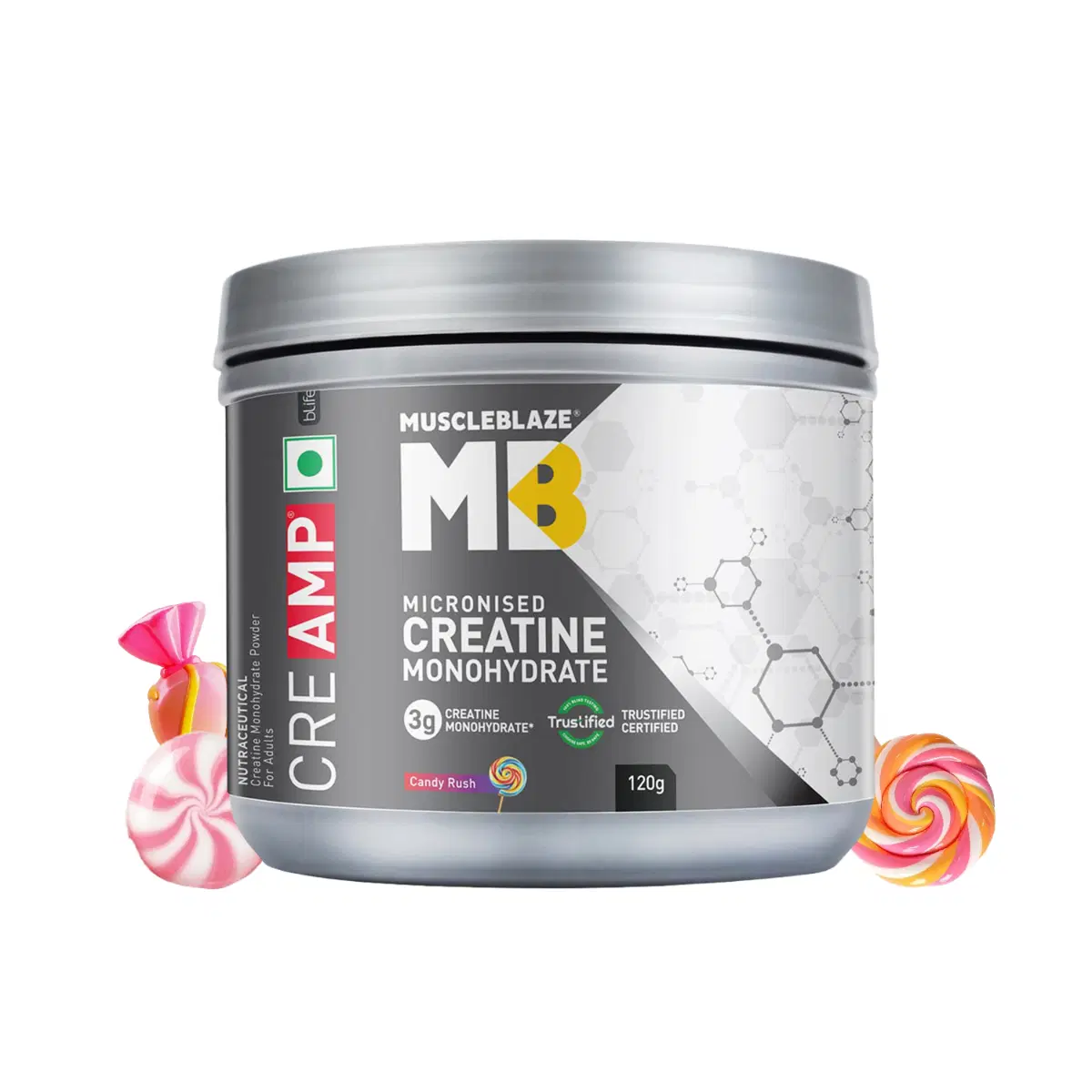 MuscleBlaze Micronised Creatine Monohydrate Powder, Candy Rush  (30 Servings, 120g)