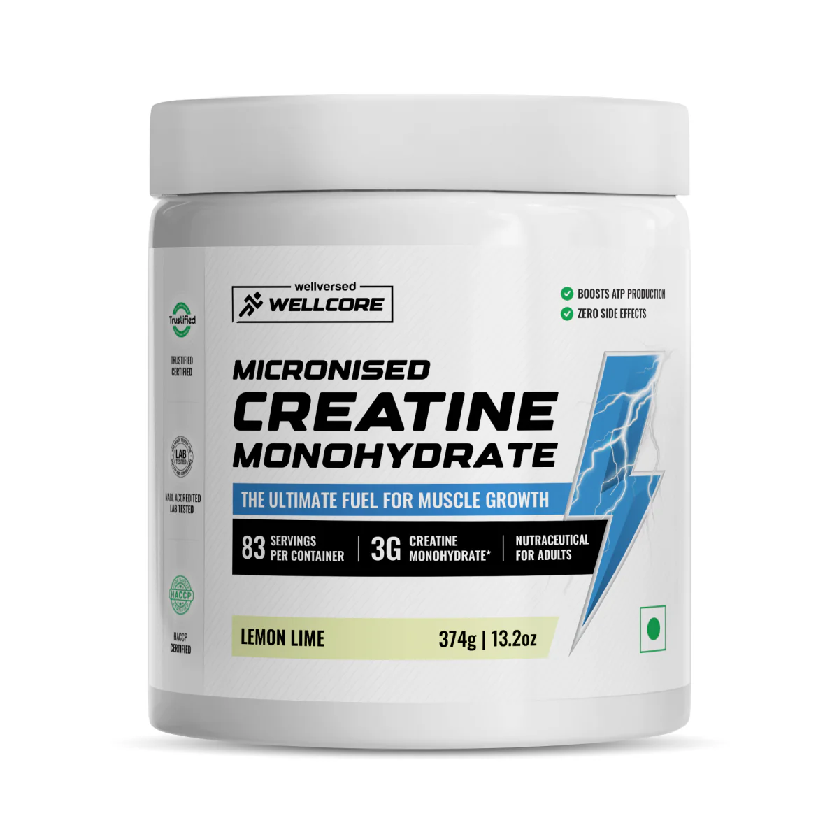 Wellcore - Pure Micronised Creatine Monohydrate | Lemon Lime (374g, 83 servings)
