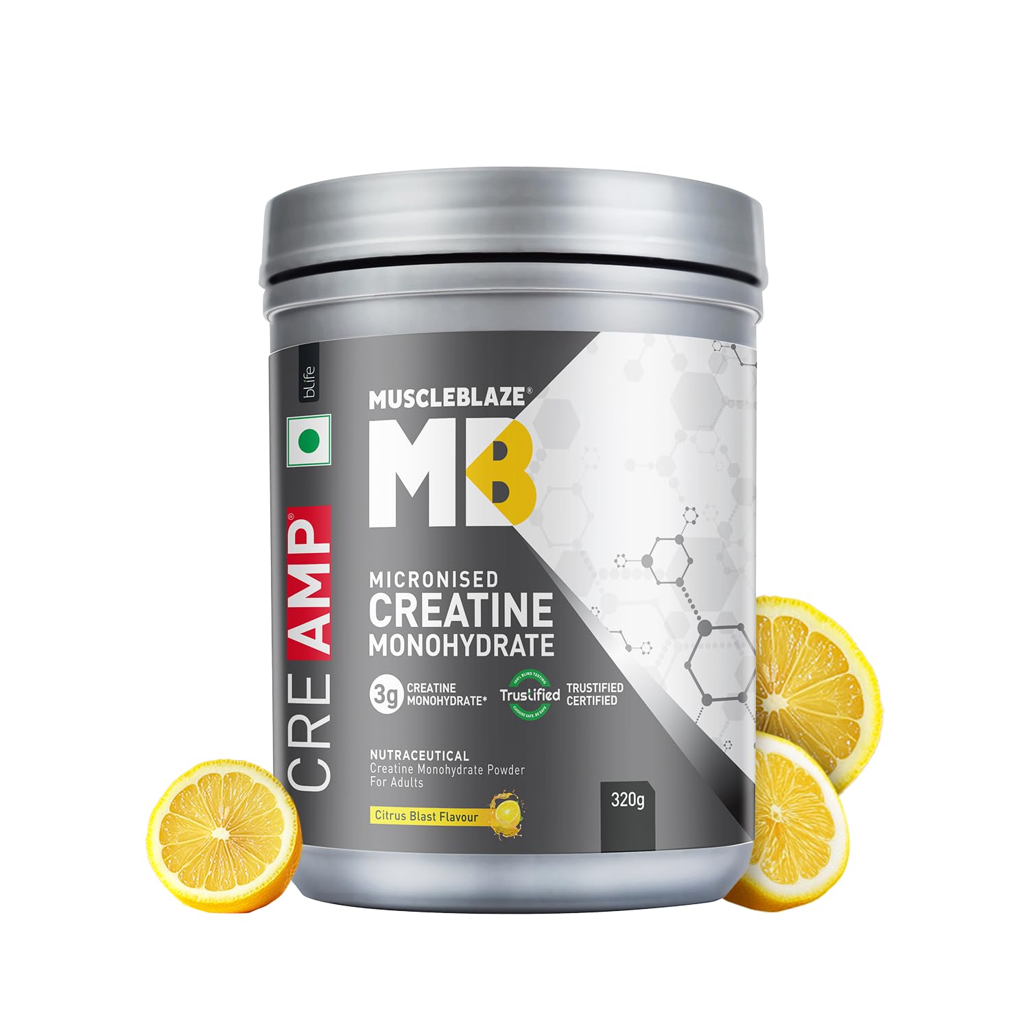 MuscleBlaze Micronised Creatine Monohydrate CITRUS BLAST FLAVOUR (80 Servings, 320g)