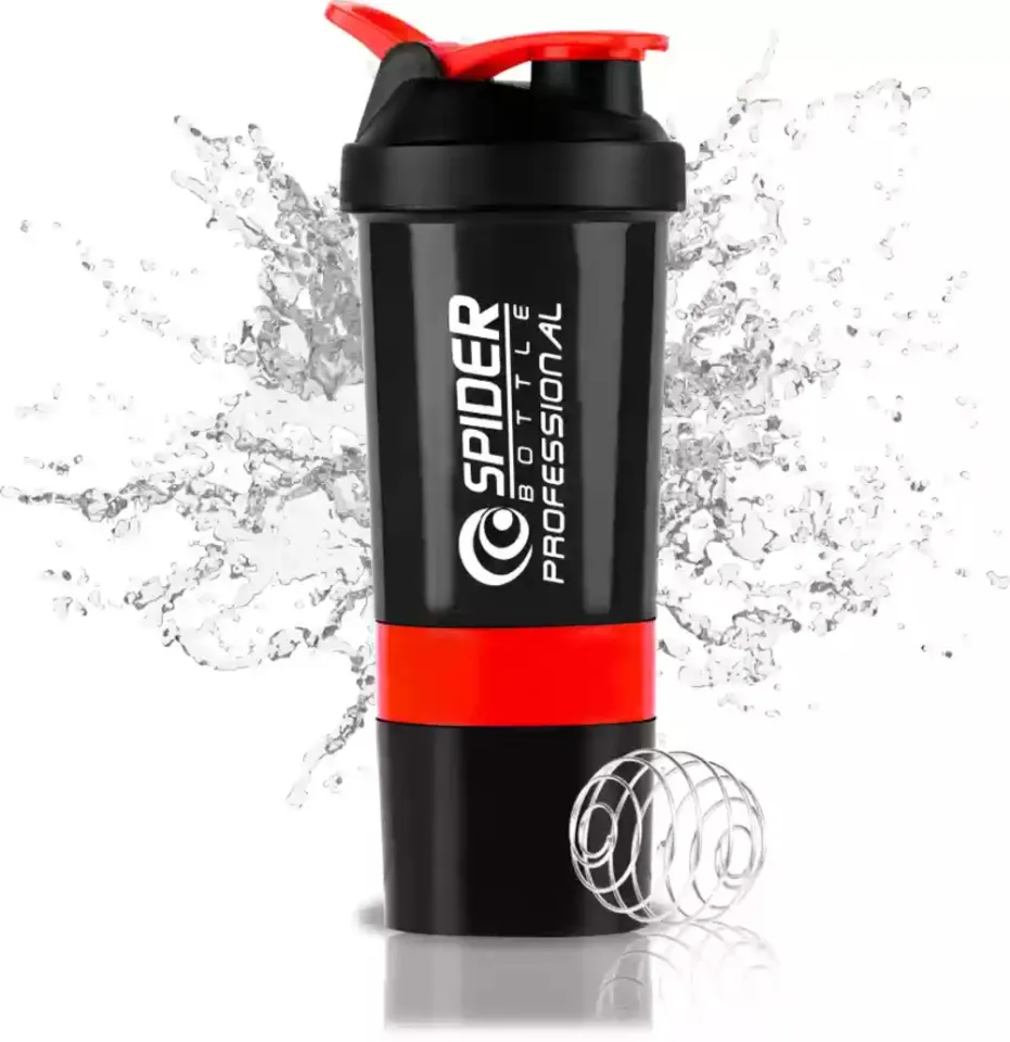 Spider Shaker Bottle 500ml , BLACK & RED