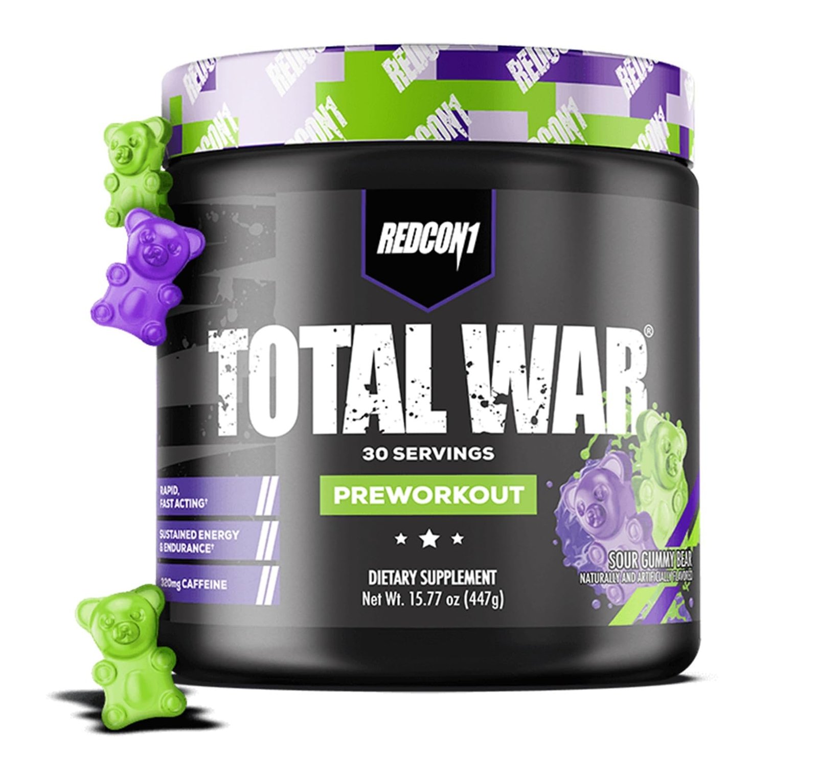REDCON1 Total War Pre Workout Powder | SOUR GUMMY BEAR | 320mg Caffeine (30 Servings)