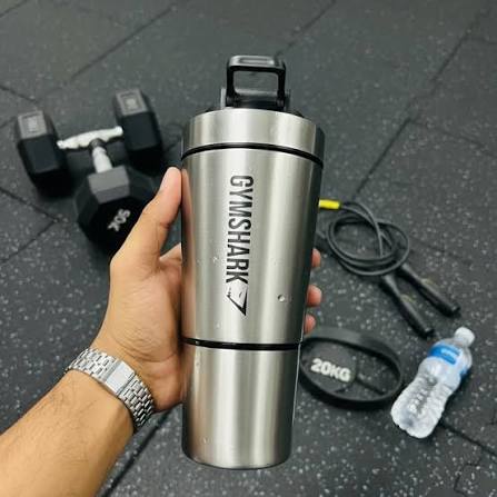 Gymshark Stainless Steel Shaker Bottle , SILVER DOUBLE PART  , 600 ml