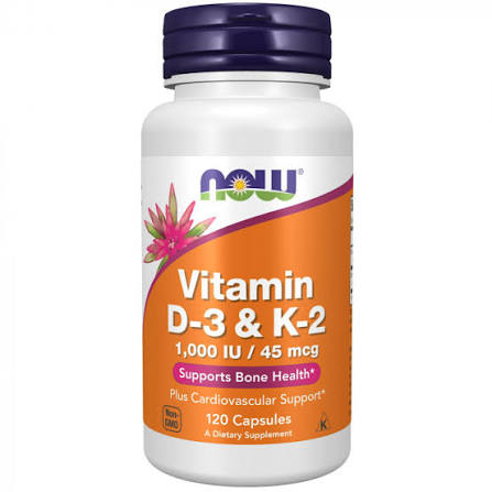 Now Supplements Vitamin D3 K2, 1,000 IU/45 mcg, Cardiovascular Support, Supports Bone Health, 120 Vegetarian Capsules