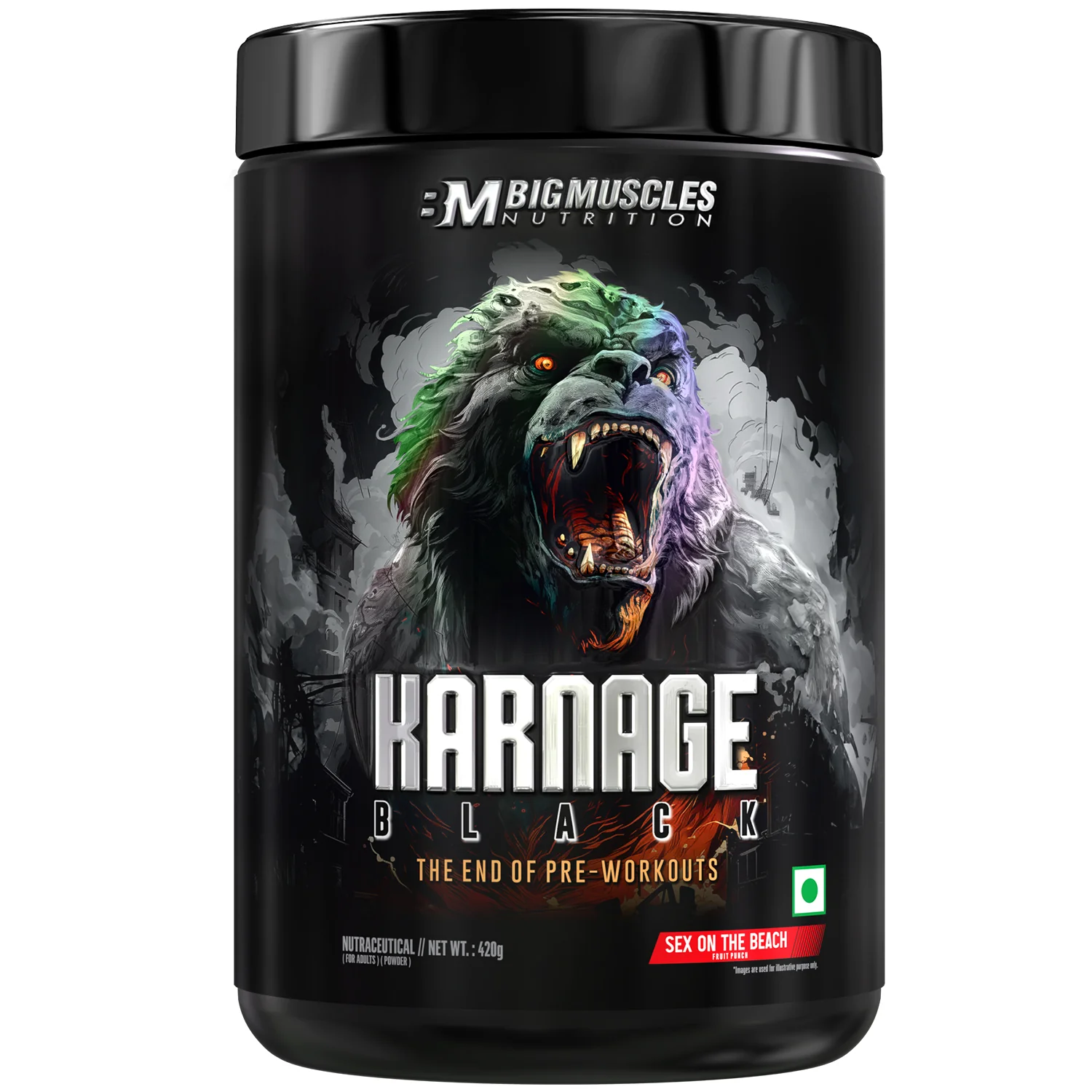 BIG MUSCLE Karnage Black PRE WORKOUT 9 SEX ON THE BEACH FLAVOUR )
