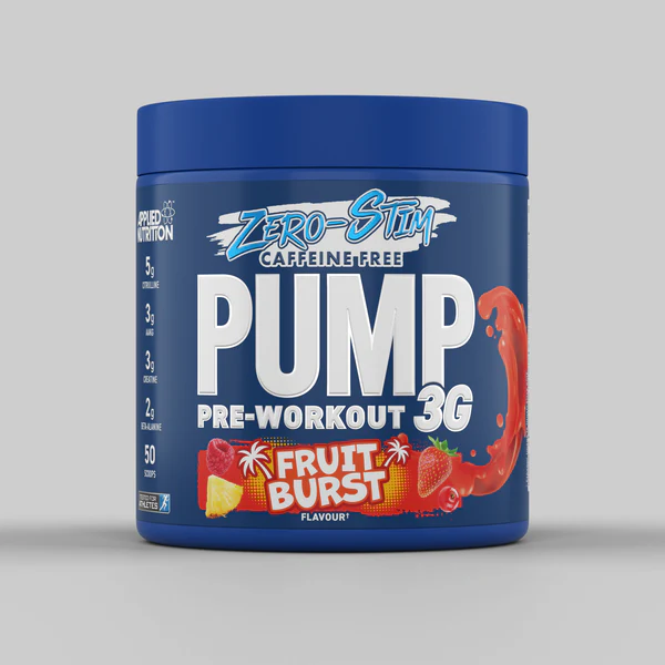 Applied Nutrition Pump 3G Zero Stim Caffeine Free Pre Workout, Fruit Burst, 25 Serving