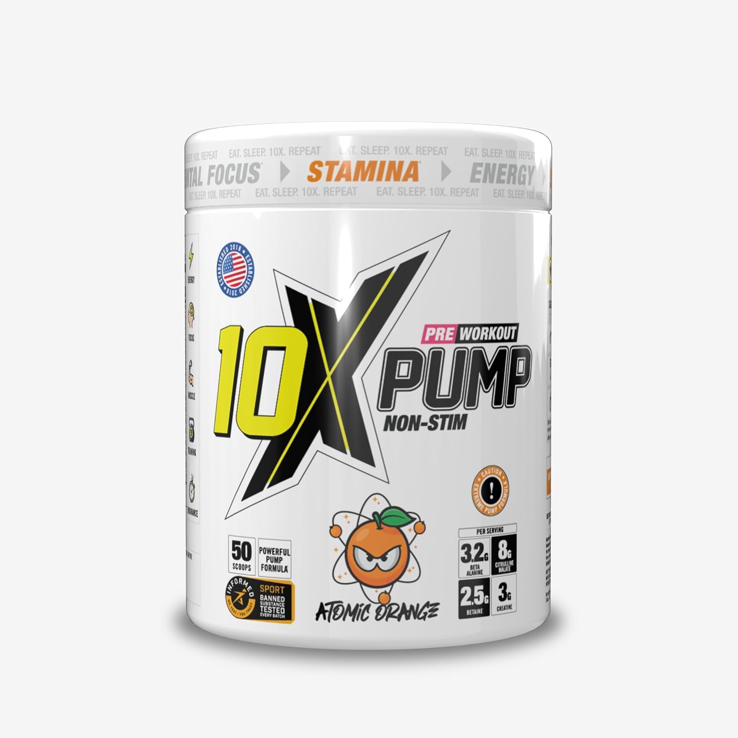 Non Stim Pre Workout No Caffeine Beta Alanine Creatine Sugar Free Vegan Low Calorie Various Flavours 600g 25/50 Servings (Atomic Orange)